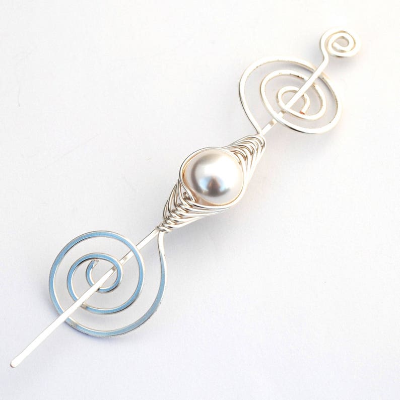 Pearl Shawl Pin in Silver June Birthstone image 3