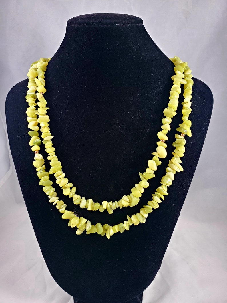 Olive jade long strand necklace