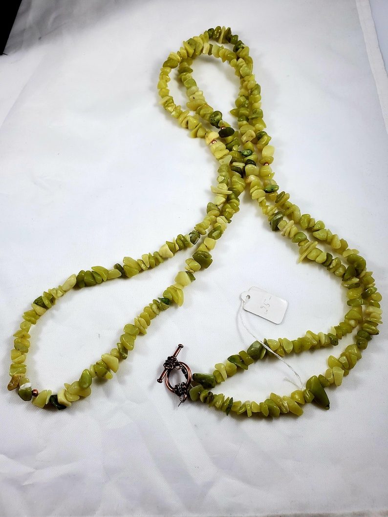 Olive jade long strand necklace