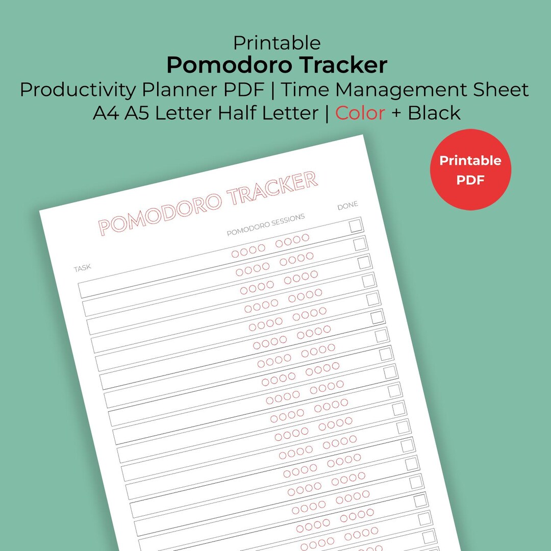 Printable Pomodoro Tracker | Productivity Planner PDF | Time Management ...