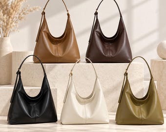 Women’s Retro Slouchy Tote, Soft PU Shoulder Purse, Large Casual Hobo for Work Travel