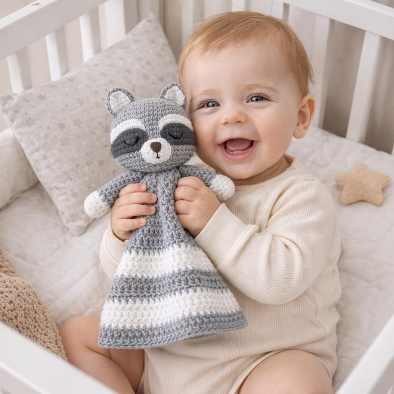 Crochet Raccoon Lovey Pattern PDF, Baby Security Blanket Crochet Pattern,