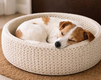 Handmade Crochet Pet Bed Pattern – Digital PDF Download for Soft Round Cotton Cat & Small Dog Basket, Modern DIY Home Decor