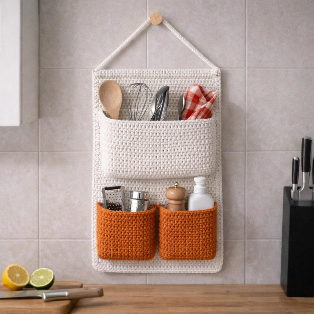 Crochet Wall Hanging Organizer Pattern – Pocket Storage Basket PDF ...