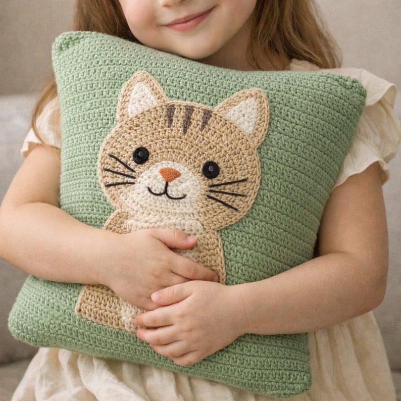 Crochet Cat Pillow Pattern PDF, Cute Cat Cushion Cover, Kids Room Decor, Animal Pillow Crochet Pattern, Cat Pillow PDF image 11
