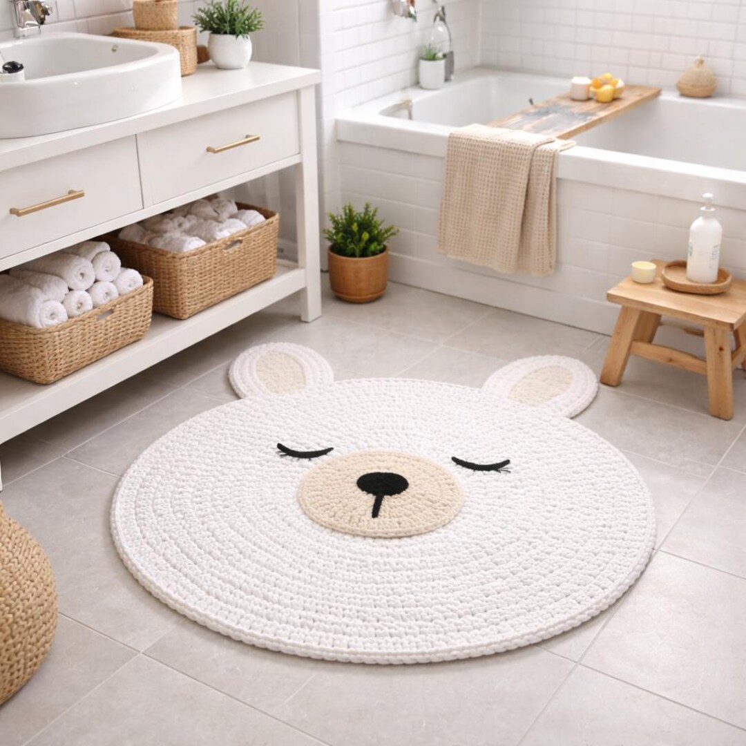 Crochet Bear Rug Pattern – Cute Teddy Round Nursery Carpet PDF, Kids ...
