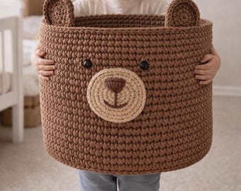 Crochet Bear Basket Pattern PDF, Large Teddy Bear Storage Organizer, Nursery Toy Basket, Kids Room Decor, Amigurumi Home