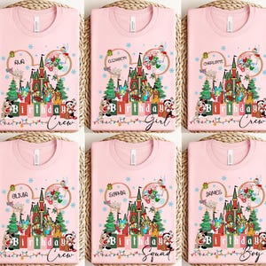 Personalized Disney Christmas Family Birthday Shirt, Disney Castle Comfort Colors Shirt, Birthday Girl Tee, Mickey and Friends Xmas Birthday