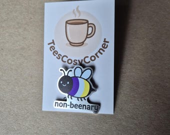 Eco-Friendly Non Binary Pride Flag Bee Metal Pin Badge - 35mm - LGBTQ+ Gift