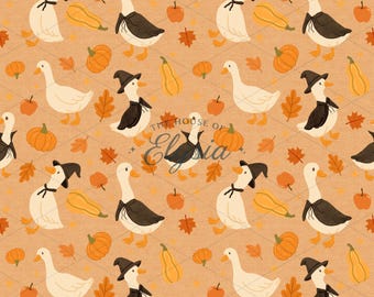 Goose Halloween Seamless Pattern: Cottagecore Autumn (Digital Download)