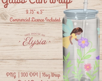 Enchanted Fairy Grove Glass Can Wrap: Coquette Floral Fairytale PNG (Digital Download)
