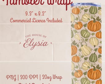 Pumpkin Grove Tumbler Wrap PNG: Seamless Autumn Design (Digital Download)