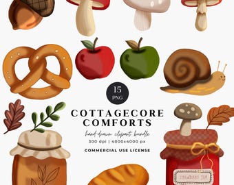 Cottagecore Clip Art Bundle, Cozy Autumn Illustrations, Fall PNG Graphics for Stickers & Scrapbooking