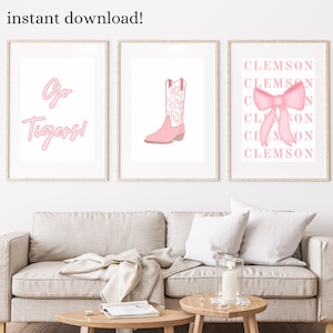 Set of 3 Wall Decor Prints Clemson Tigers  - Pink Wall Decor Set