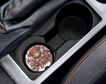 Allez les copains ! Dessous de verre en pierre ollaire | Mascotte de vache footballeuse, de roses rouges