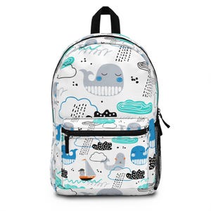 Whimsical Whale Backpack, Cute Kids Book Bag, Ocean-Themed School Bag, Fun Beach Pack, Adorable Everyday Carryall