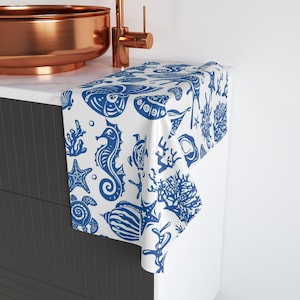 Beach-Themed Hand Towel, Nautical Decor Towel, Sea Life Towel, Gifts for Ocean Lovers, Coastal Bathroom Decor