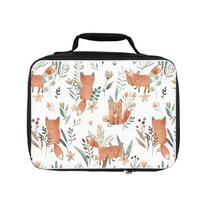 Whimsical Fox Lunch Bag, Cute Lunch Box, Eco-Friendly Tote, Kids Meal Carrier, Animal Print Insulated Bag