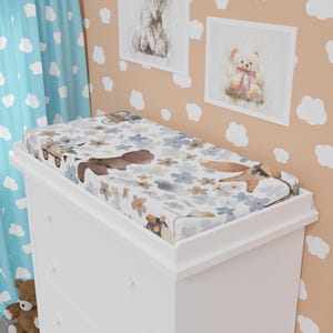 Whimsical Baby Changing Pad Cover, Floral Bear Print, Nursery Decor, Baby Shower Gift, Soft Cotton Bedding