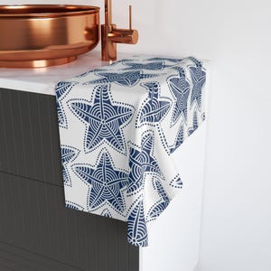 Nautical Star Hand Towel, Coastal Decor, Kitchen or Bathroom Towel, Beach House Gift, Starfish Bath Towel, Eco-Friendly Home Accessory
