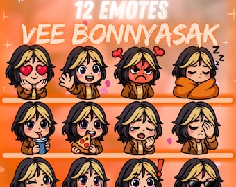 Paquete de emoticonos de Vee Boonyasak de Dead by Daylight para Twitch y Discord: 12 emoticonos kawaii | Emoticonos chibi adorables para streamers | Descarga digital instantánea