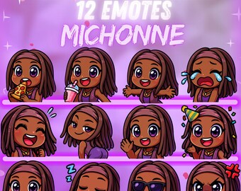 Pack de emoticonos de Michonne de Dead by Daylight para Twitch y Discord: 12 emoticonos kawaii | Emoticonos chibi adorables para streamers | Descarga digital instantánea
