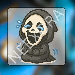 May include: A cartoon illustration of the Ghostface character from the Scream movie franchise. The character is depicted in a black hooded robe with a white mask, crying blue tears and laughing. The word "NEERA" is printed diagonally across the image.