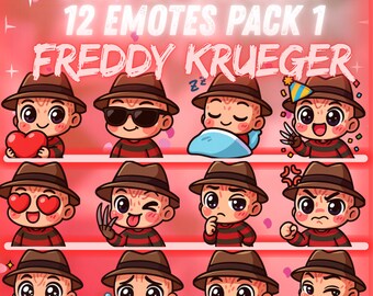 Freddy Krueger Dead by Daylight Twitch, Discord Emote Pack 1 – 12 Emotes Kawaii | Emotes Chibi adorables para streamers | Descarga digital instantánea