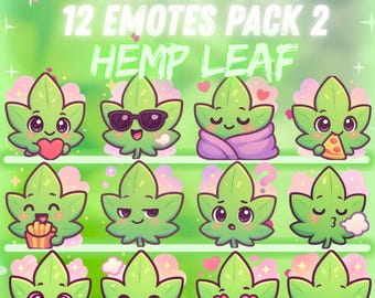 Hemp Leaf 420 High But Cute Twitch, Discord Emote Pack 2 – 12 Kawaii Emotes | Cute Chibi Emotes for Streamers | Digital instant download
