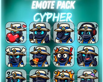 Cypher Twitch Emote Pack – 12x Valorant Emotes | Cute Chibi Emotes for Streamers | Digital instant download | NeexoraStudio