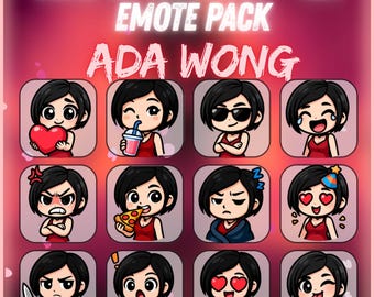 Ada Wong Dead by Daylight Twitch Emote Pack, 12 Kawaii Chibi Emotes for Streamers, Discord, YouTube, Digital Download