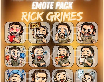 Pack de emoticonos de Rick Grimes para Twitch: 12 emoticonos de The Walking Dead | Emoticonos de terror chibi para streamers | Descarga digital instantánea | NeexoraStudio