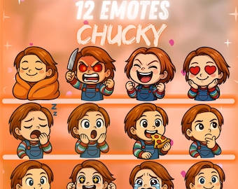 Pack de emoticonos de Twitch de Chucky: 12 emoticonos de Dead by Daylight | Emoticonos de terror chibi para streamers | Descarga digital instantánea | NeexoraStudio