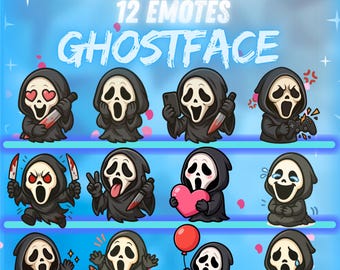 Ghostface Twitch Emote Pack – 12x Dead by Daylight Stream Emotes | Horror Chibi Digital Stickers for Streamers | Instant Download