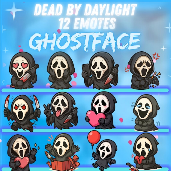 Ghostface Twitch Emote Pack – 12x Dead by Daylight Stream Emotes | Horror Chibi Digital Stickers for Streamers | Instant Download