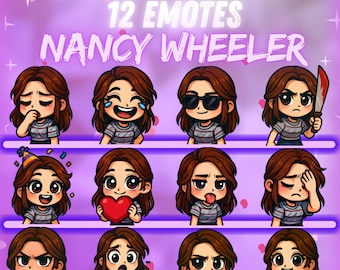 Nancy Wheeler Dead by Daylight Twitch, Discord Emote Pack – 12x Kawaii Emotes | Söta Chibi Emotes för streamers | Digital omedelbar nedladdning
