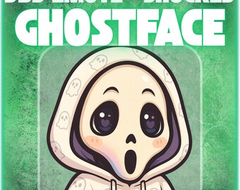 Ghostface Shocked Emote – Cute Kawaii Scream Killer Chibi in White Hoodie | Surprised Horror Twitch Emote | Discord Emoji | PNG Download