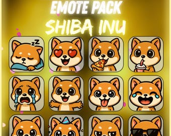Pack de emoticonos de Shiba Inu Kawaii: 12 adorables emoticonos chibi para Twitch y Discord | Stickers de emojis de mascotas para streamers | Descarga digital instantánea