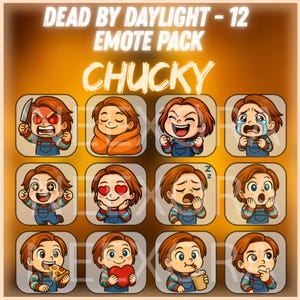 Chucky Twitch Emote Pack – 12x Dead by Daylight Emotes | Horror Chibi Emotes for Streamers | Digital instant download | NeexoraStudio