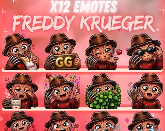 Freddy Krueger Twitch Emote Pack – 12 Dead by Daylight-emotes | Horror Chibi-emotes voor streamers | Direct digitaal te downloaden | NeexoraStudio