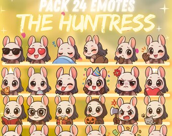 Megapack de 24 gestos de La Cazadora | Dead by Daylight Twitch, Discord y más | Emoticones chibi adorables para streamers | Descarga digital instantánea