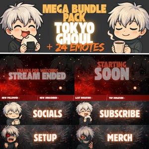 Ken Kaneki Mega Bundle Streamer Set – 24x Emotes - 9x Panels - 3x Screens - Webcam Overlay & more | Digital instant download | NeexoraStudio