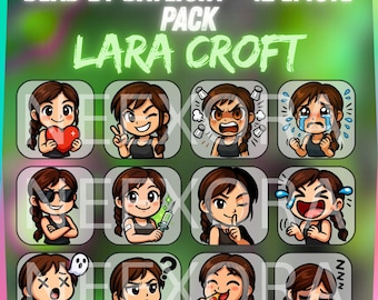 Lara Croft Twitch Emote Pack – 12x Dead by Daylight Emotes | Tomb Raider Chibi Emote voor streamers | Digitale directe download | NeexoraStudio