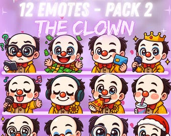 Pack de emoticonos de The Clown Dead by Daylight para Twitch y Discord: 12 emoticonos kawaii | Emoticonos chibi adorables para streamers | Descarga digital instantánea