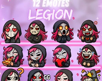 Legion Dead by Daylight Emote Pack | 12 horror chibi Twitch- en Discord-pictogrammen voor streamers | Leuke DBD-killer digitale download