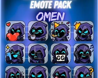 Omen Twitch Emote Pack – 12x Valorant Emotes | Cute Chibi Emotes for Streamers | Digital instant download | NeexoraStudio