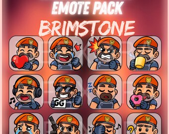 Paquete de gestos de Twitch Brimstone: 12 gestos de Valorant | Emoticones chibi adorables para streamers | Descarga digital instantánea | NeexoraStudio