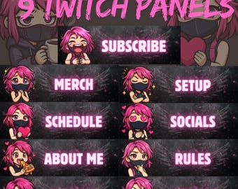Yui Kimura Twitch Panel Pack – 9x Dead by Daylight Panels | Horror Chibi Emotes voor streamers | Digitale directe download | NeexoraStudio