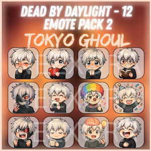 Ken Kaneki - Tokyo Ghoul Twitch Emote Pack 2 – 12x Dead by Daylight Emotes | Horror Chibi Emotes| Digital instant download | NeexoraStudio