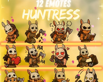 Huntress Twitch Emote Pack – 12x Dead by Daylight Emotes | Horror Chibi Emotes voor Streamers | Digitale directe download | NeexoraStudio